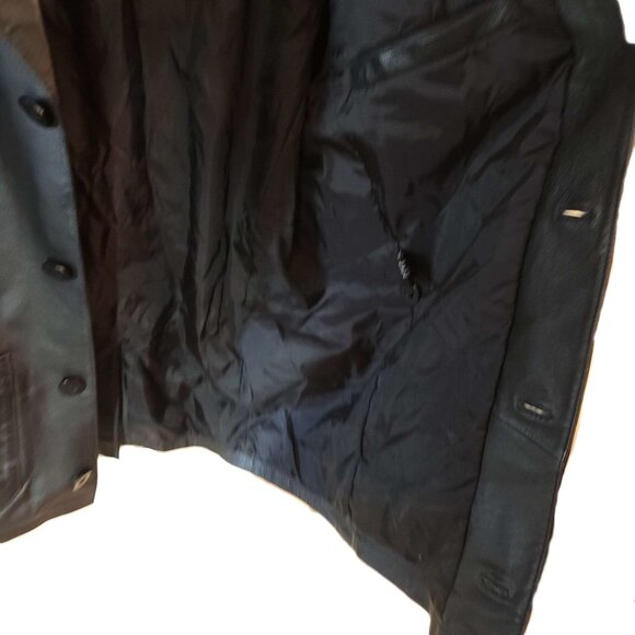 Junction West 100% leather jacket Men's large Black lined Winter fall Buttons - Picture 11 of 16